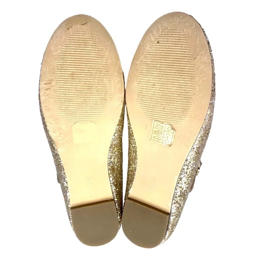 Girls Gold Glittery Ballet Mary Jane Flats Party Shoes Size 5 J. Crew Factory